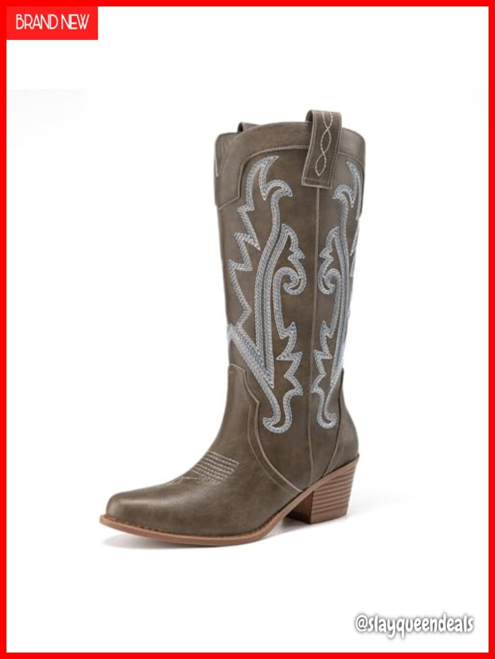 Embroidered Western Cowboy Boots Mid Calf Pointed Toe